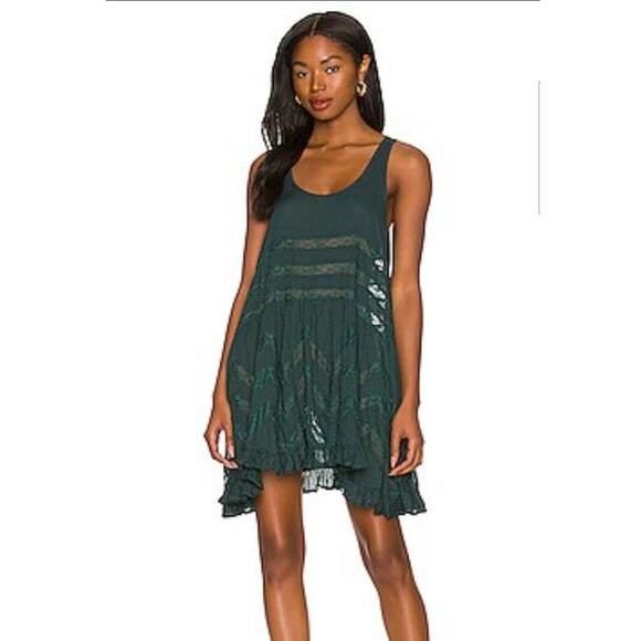 Free People Slip Voile Trapeze Dress in Green Size XS Sleeveless Mini Semi Sheer - Picture 1 of 11